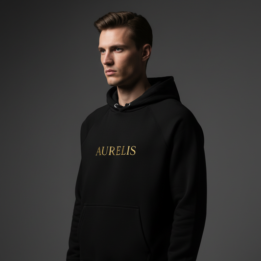 AURELIS Signature Raglan Hoodie — Black/Gold