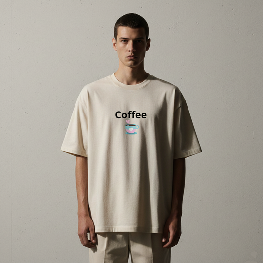 Front view — CAFÉ Oversized Tee in Bone by AURELIS on male model